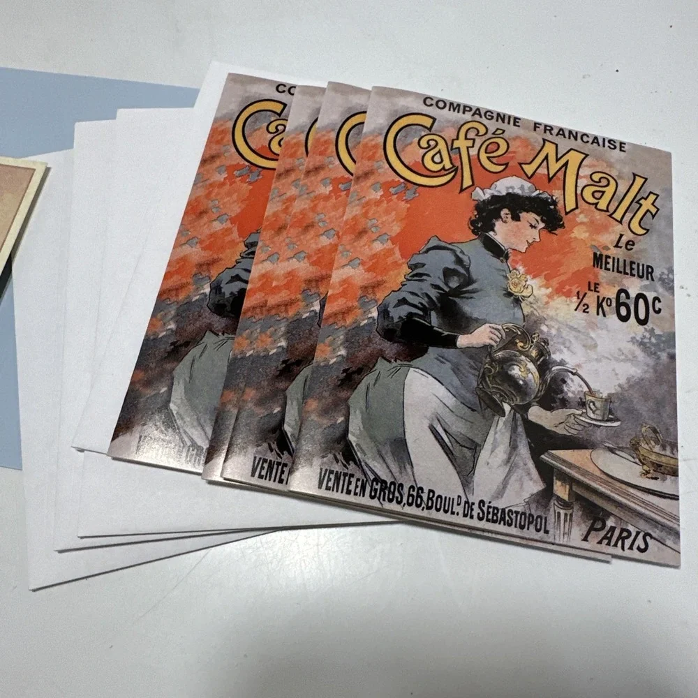 Postcard lot. 4- Topiary Cards‎ / Envelopes And 4 Café Malt 4 Cards / Envelopes